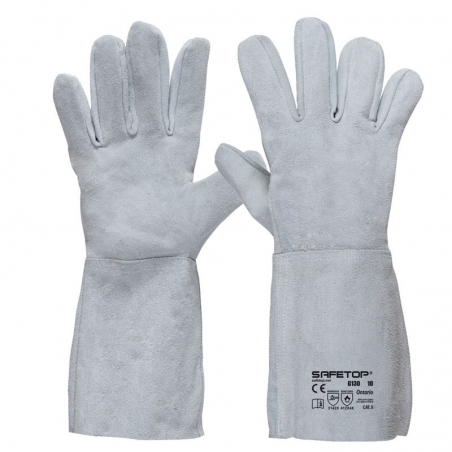 Guantes Cuero Soldador Largo Gris